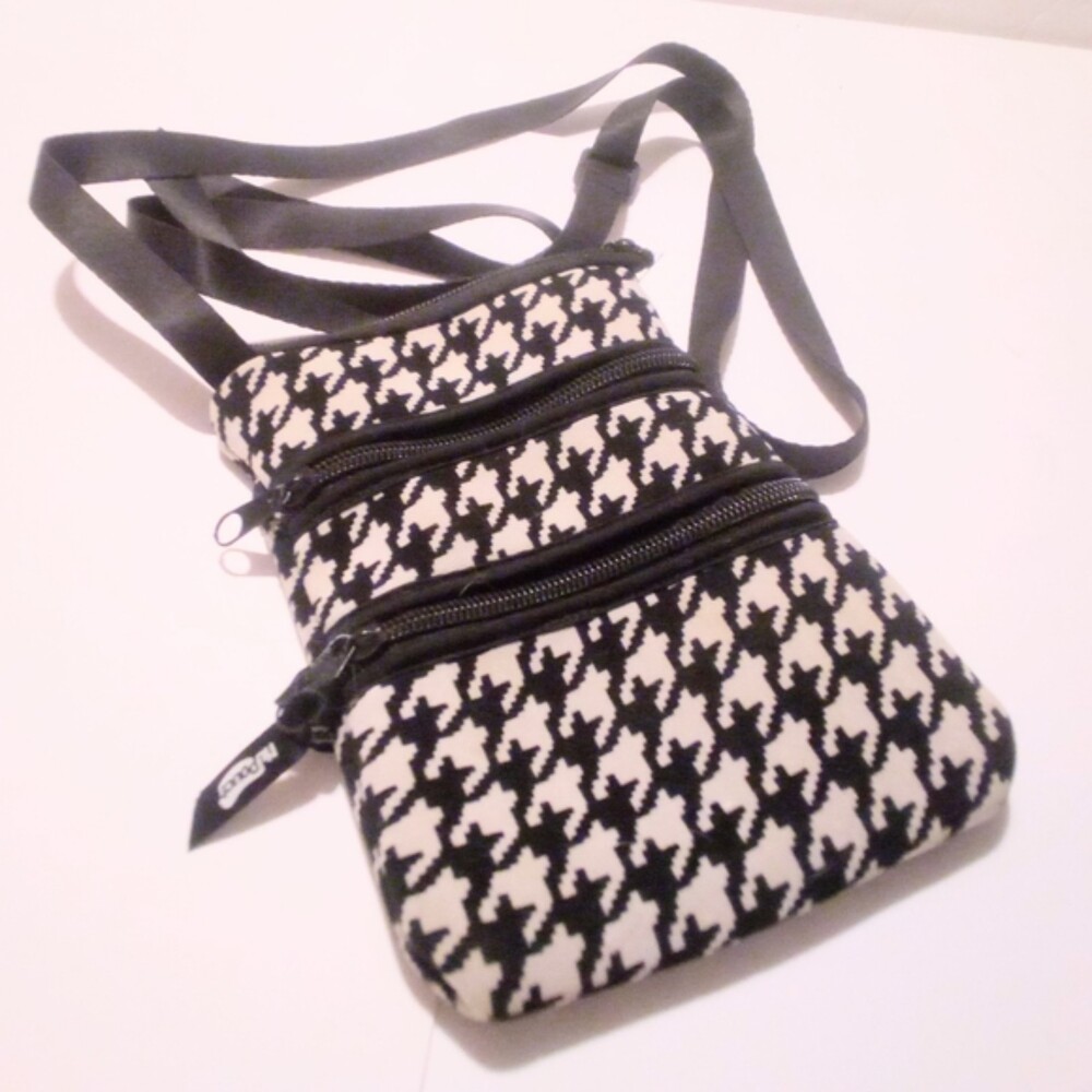 NuPouch Black White Houndstooth Print Cross Body Pouch Bag